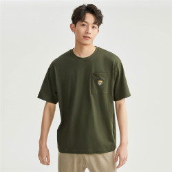 giordano佐丹奴t恤男装纯棉针织小熊刺绣口袋圆领短袖t恤90023439