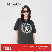 MO&Co. 摩安珂 泰迪熊徽章印花圆领短袖宽松T恤纯棉上衣上装 古堡灰色 M/165