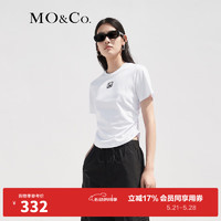 MO&Co;. 摩安珂 春夏个性胶章短袖圆领抽褶短款T恤MBC2TEET05 漂白色 M/165