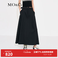 MO&Co. 摩安珂 中高腰长款压褶宽松A字半身裙伞裙(附腰带)设计感裙子 黑色-第2批 M/165