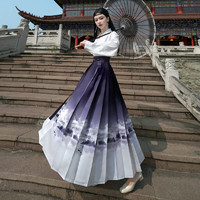 景华年 夏新中式改良汉服成人女装国风复古刺绣上衣一片式印花马面裙套装 对襟白上衣 M