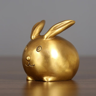 藏弛铜兔子摆件纯黄铜十二生肖兔卡通福兔迷你把玩工艺品家居客厅装饰