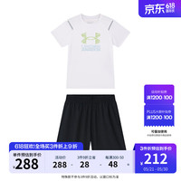 安德玛(Under Armour)男大童短袖T恤梭织长裤套装243120154&242123176 白T黑裤 160cm