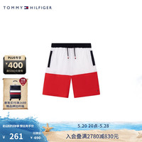 TOMMY HILFIGER24春夏童装男拼色织带贴袋撞色抽绳运动短裤TH2222005 红白拼色001 10/140cm