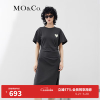 MO&Co. 摩安珂 抗菌防螨爱心珠片解构不对称设计感显瘦连衣裙 钢灰色-第2批 M/165