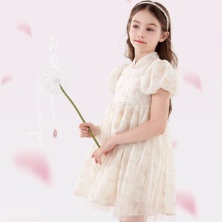 Disney 迪士尼 女童连衣裙夏季2024儿童新中式旗袍国风网纱裙超仙裙子