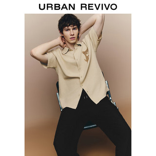 URBAN REVIVO 男士时髦休闲趣味图案短袖开襟衬衫 UML240045 卡其 S