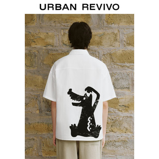 URBAN REVIVO 男士时髦休闲趣味图案短袖开襟衬衫 UML240045 本白 M