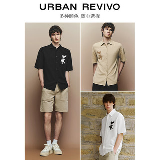 URBAN REVIVO 男士时髦休闲趣味图案短袖开襟衬衫 UML240045 本白 L