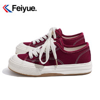 Feiyue. 飞跃 feiyue/飞跃软底酒红色帆布鞋女春季透气舒适厚底休闲板鞋785