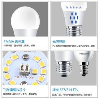 飞利浦（PHILIPS） led灯泡e27大小螺口圆形节能灯泡家用高亮白光黄光光源单灯照明 E27大螺口6.5W 日光色/白光6500K