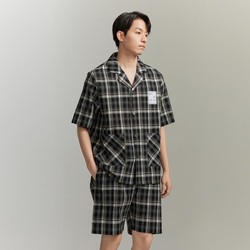 GXG 夏季男士家居服格纹睡衣男款短袖短裤套装