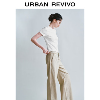 URBAN REVIVO 女士简约基础纯色修身正肩短袖T恤 UWH440048 本白 L