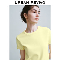 URBAN REVIVO 女士简约基础纯色修身正肩短袖T恤 UWH440048 浅黄绿  L