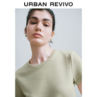 URBAN REVIVO 女士简约基础纯色修身正肩短袖T恤 UWH440048 卡其绿 XL