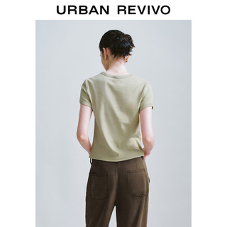 URBAN REVIVO 女士简约基础纯色修身正肩短袖T恤 UWH440048 卡其绿 XL