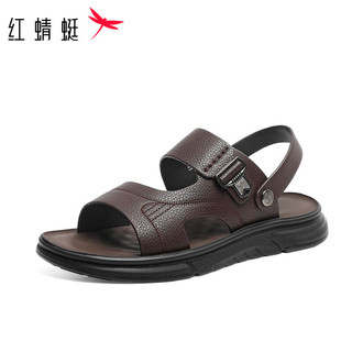 红蜻蜓沙滩鞋2024夏季传统户外休闲透气凉鞋男爸爸鞋 WTT24122棕色44