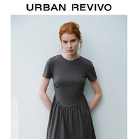 URBAN REVIVO 女士都市气质垂感修身短袖连衣裙 UWU740046 深灰 M