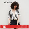 MO&Co.夏季法式复古V领条纹短款泡泡袖针织开衫MBB2CART01