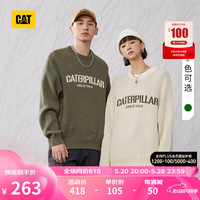 卡特彼勒CAT卡特男女同款宽松全棉毛衣套衫针织衫 米白 XL