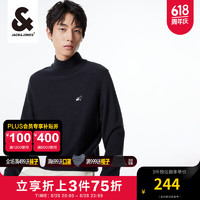 杰克·琼斯（JACK&JONES）含羊毛面料半高领撞色刺绣不同织拼接针织衫毛衣打底衫衣服男士 墨蓝 185/104A/XL