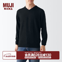 无印良品 MUJI 男式 美利奴羊毛 可水洗V领毛衣 长袖针织衫 男士 AAA09A2A 黑色 XS (160/80A)