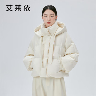 艾莱依羽绒服女2023款两件套设计感短款连帽韩版保暖冬季外套 暖白色160 M【160/84A】