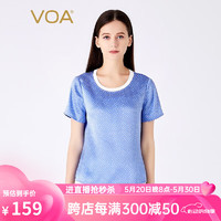 VOA针织镶边圆领短袖撞色几何图案缎面丝绸直筒休闲桑蚕丝T恤 BE105 蓝底白花(W71) 170/XL
