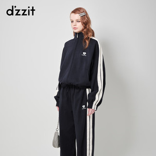 DZZIT虞书欣同款地素加绒运动外套秋冬复古运动女 深蓝色