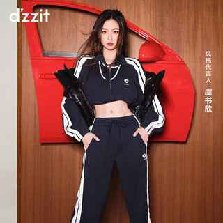 DZZIT虞书欣同款地素加绒运动外套秋冬复古运动女 深蓝色 S