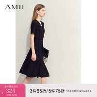 AMII2024夏极简修身V领配可拆腰带仿醋酸微弹中长连衣裙女 黑色 155/80A/S