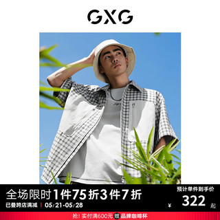 GXG男装 格纹设计户外风格休闲翻领短袖衬衫男上衣 24年夏 蓝色格纹 180/XL