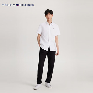 TOMMY HILFIGER【净色合身】24春夏男牛津纺简约绣标短袖衬衫78J8436 云沐白YCI M(：135-150斤)