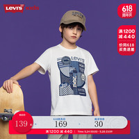 Levi's李维斯童装【商场同款】2024夏儿童牛仔元素短袖t恤男童凉感上衣 糖果白 1