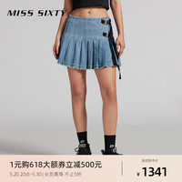 MISS SIXTY2024夏季含醋酸牛仔半裙女甜酷机能风A字百褶短裙 中蓝 L