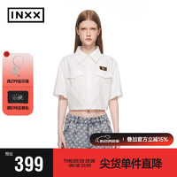 英克斯（inxx）时尚潮牌夏绣花logo短袖衬衫女短款衬衣XXE2040296 白色 M