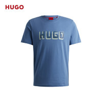 HUGO【100%棉】男士秋季24徽标印花平纹针织棉质短袖T恤 427-蓝色 XS