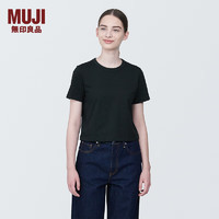 无印良品（MUJI）女式 粗细不均纱线 短款短袖T恤 上衣打底衫内搭BB2PHA4S 黑色 XS (150/76A)