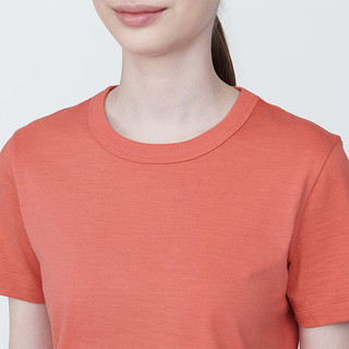 无印良品（MUJI）女式 粗细不均纱线 短款短袖T恤 上衣打底衫内搭BB2PHA4S 红色 M (160/84A)