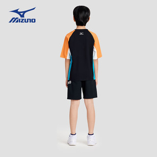 美津浓（MIZUNO）儿童插肩袖短袖T恤2024年夏季上衣t舒适运动男童 黑色 140cm