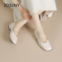 JOSINY 卓诗尼 女鞋春秋低跟粗跟搭扣女单鞋气质高级感时尚玛丽珍鞋 米白色 38