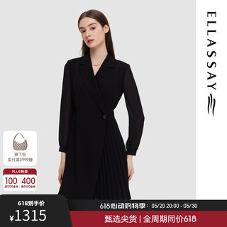 ELLASSAY 歌力思 2024春夏收腰显瘦百褶裙时尚拼接西装连衣裙女EWD351Y09800 经典黑 M