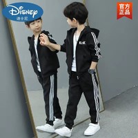 移动端：Disney 迪士尼 适合6-12岁男童春装套装新款帅气运动男孩中大童秋季卫衣长袖两件 黑色