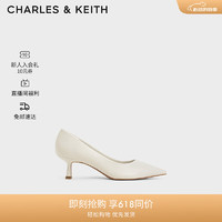 CHARLES&KEITHCK1-60361352-3简约纯色尖头通勤高跟单鞋女 粉白色Chalk 35