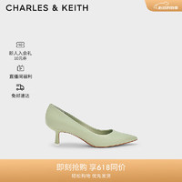 CHARLES&KEITHCK1-60361352-3简约纯色尖头通勤高跟单鞋女 SAGE GREEN灰绿色 34