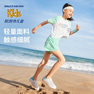 Skechers斯凯奇女童插肩袖短袖T恤短裤夏两件套儿童运动套装P224G126 浅水绿/02GQ 150cm