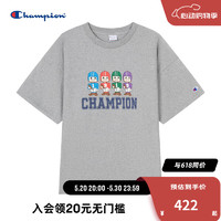 Champion冠军短袖T恤2024夏季橄榄球系列趣味印花纯棉上衣 浅灰色 M