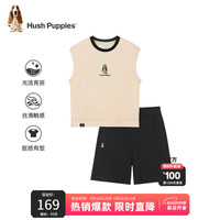 暇步士（Hush Puppies）童装男童套装2024夏季儿童背心短裤套装 杏仁卡其 150cm