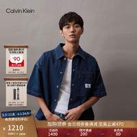 Calvin Klein Jeans24春夏男简约布标贴袋ck复古纯棉宽松牛仔衬衫J325553 1BJ-牛仔深蓝 S