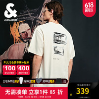 杰克·琼斯（JACK&JONES）BSQ联名夏季罗纹圆领图案胶印宽松短袖T恤男装224201342 A01 古瓷色 常规 175/96A/M